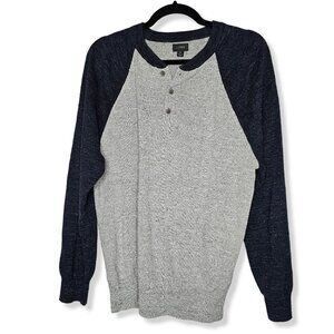⚡️J. Crew Mens Medium Grey Blue Rugged Cotton Henley Long Sleeve Sweater Top